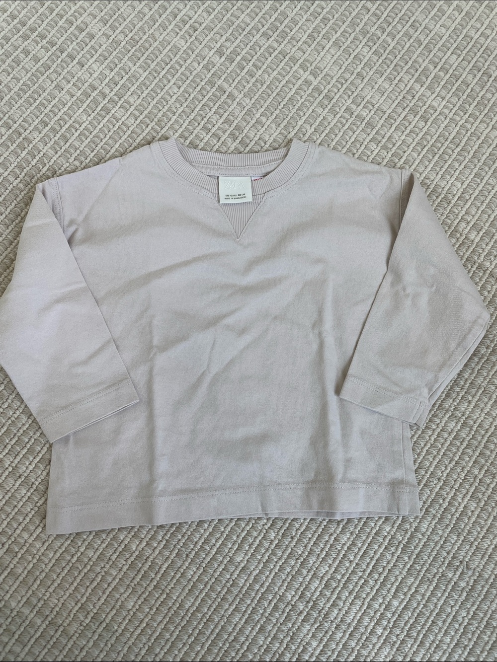 Zara Kids Long Sleeve Crewneck Top in Pale Lilac